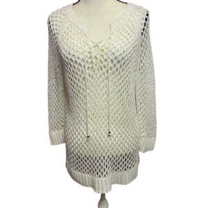 Willi Smith Crochet V Neck Long Cream Colored Sweater Size Large #1072